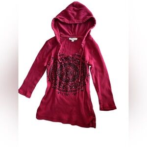 Currants Ribbed Red Hooded Top with Silver Studs